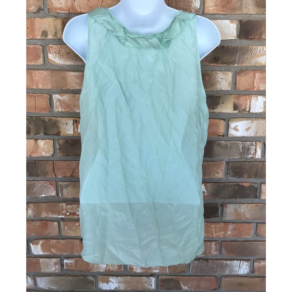 Banana Republic Women’s Mint Green Ruffled Front Silk Top Size Medium - Picture 2 of 8
